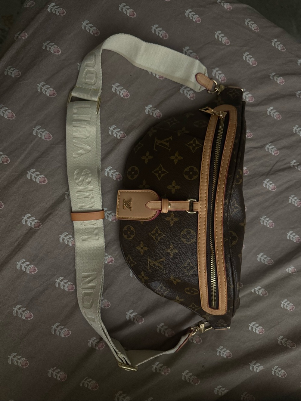 Louis Vuitton Monogram Canvas Belt Bag with Cream Strap